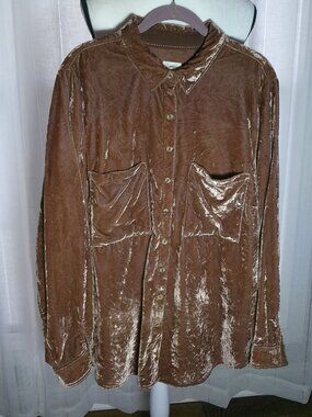 ANTHROPOLOGIE PILCRO Lg Slve Button Down Dark Tan Hadley Velvet Shirt 2XL
